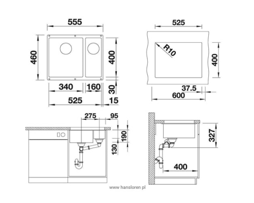 Кухонна мийка Blanco SUBLINE 340/160-U R (523567) кава