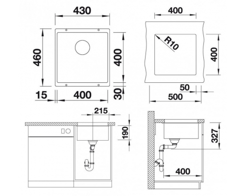 Кухонна мийка Blanco SUBLINE 400-U (523423) темна скеля