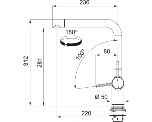 Змішувач Franke Active L, поворотний невитяжний