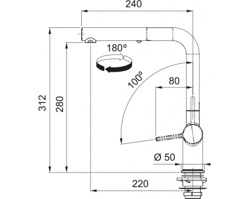 Змішувач Franke Active L, поворотний витяжний з душем